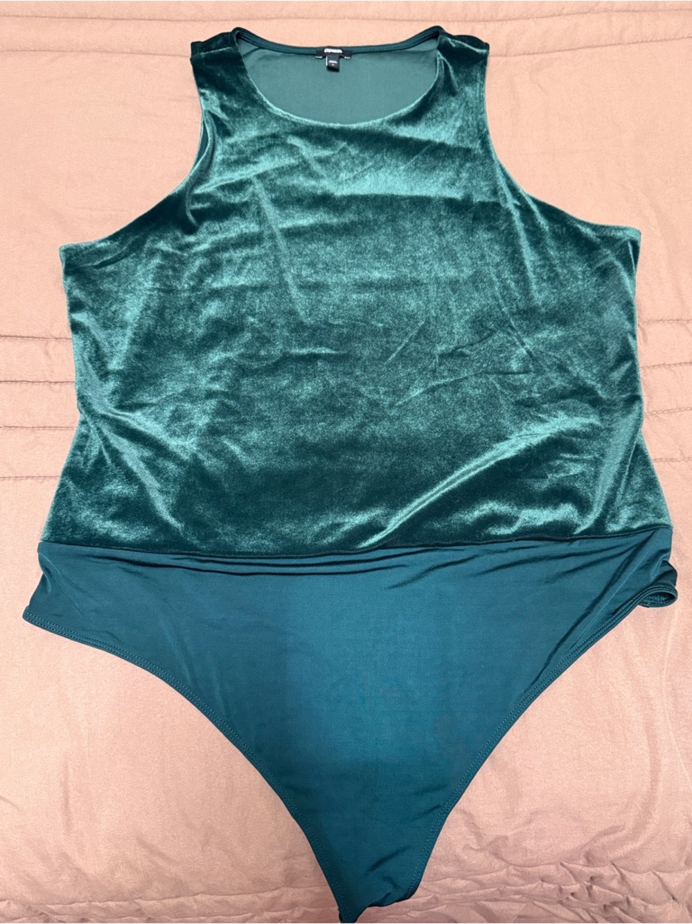 Express Velvet Green Tank Bodysuit -